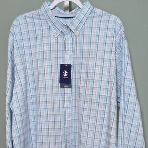IZOD Performance Comfort Men's Long Sleeve Plaid Button Down Shirt XXL-Blue